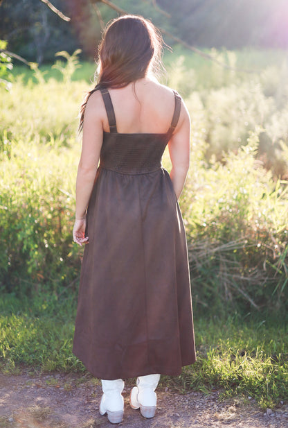 Suede Saddle Midi Dress