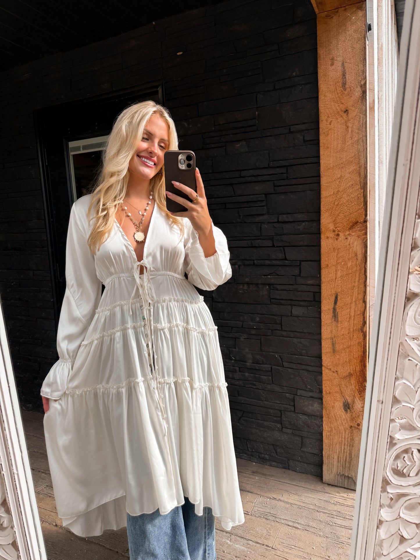 Folklore Duster Dress - White