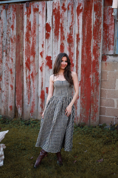 Gathering Gingham Dress