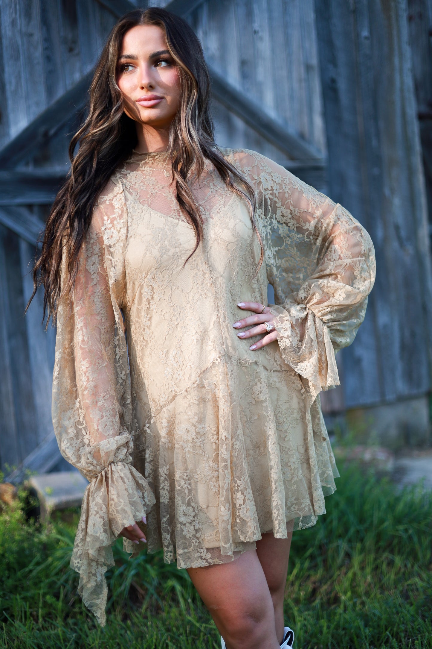 Harlow Lace Mini Dress - Moss