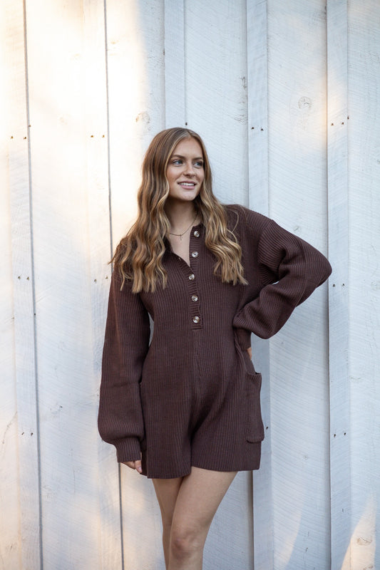 Lodge Knit Romper - Brown