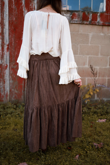 Rustic Bloom Suede Skirt- Espresso