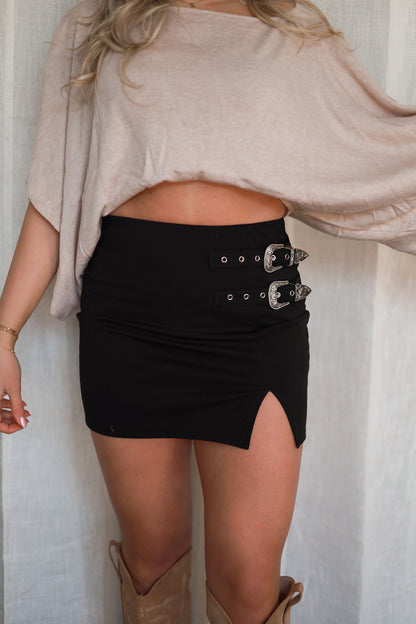 Bronc & Buckle Mini Skirt - Black