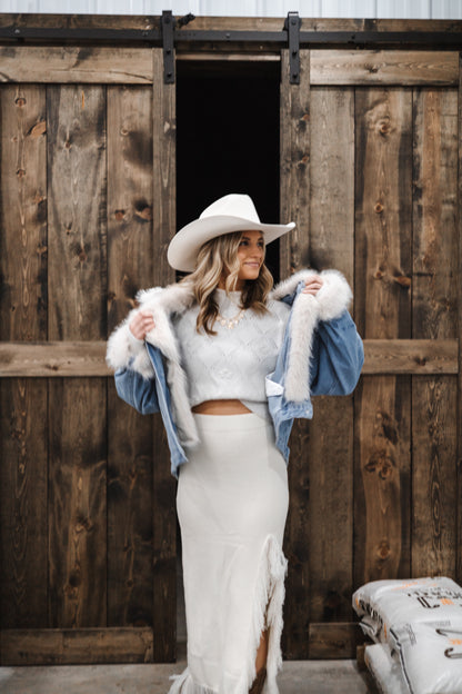 Big Sky Oversized Denim Fur Jacket