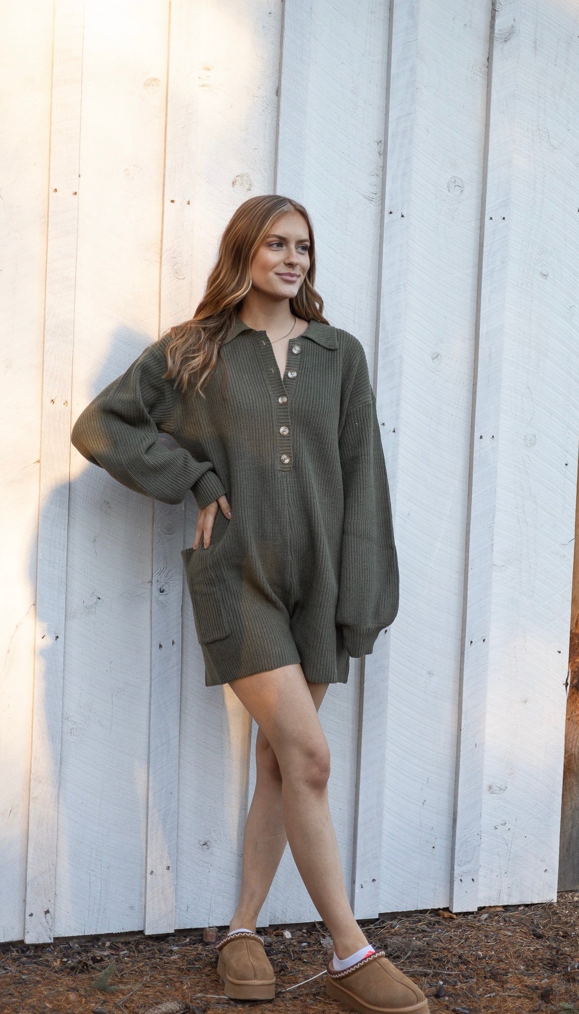 Lodge Knit Romper - Olive