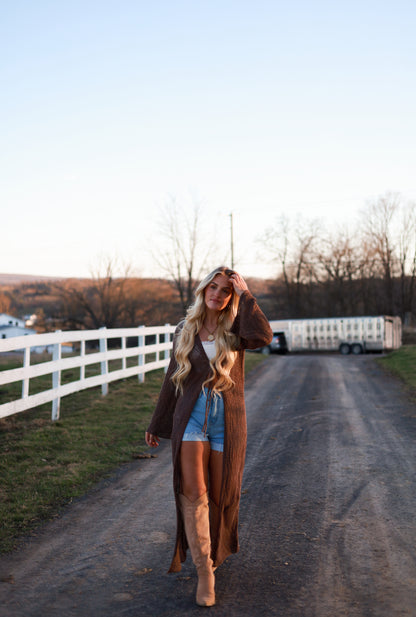 Bohemian Crochet Knit Cardigan – Brown