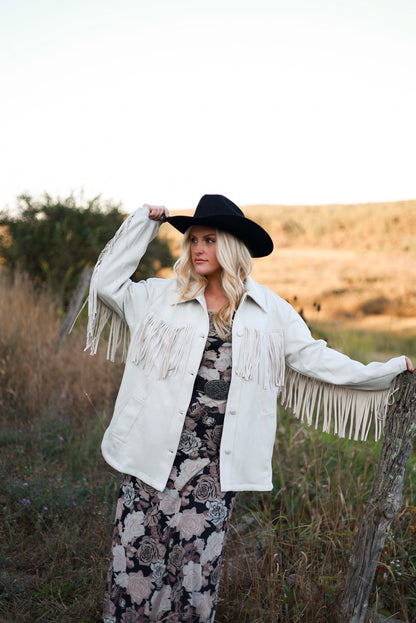 Statton Suede Fringe Jacket - Cream