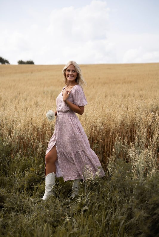 Prairie Floral Midi Dress - Mauve