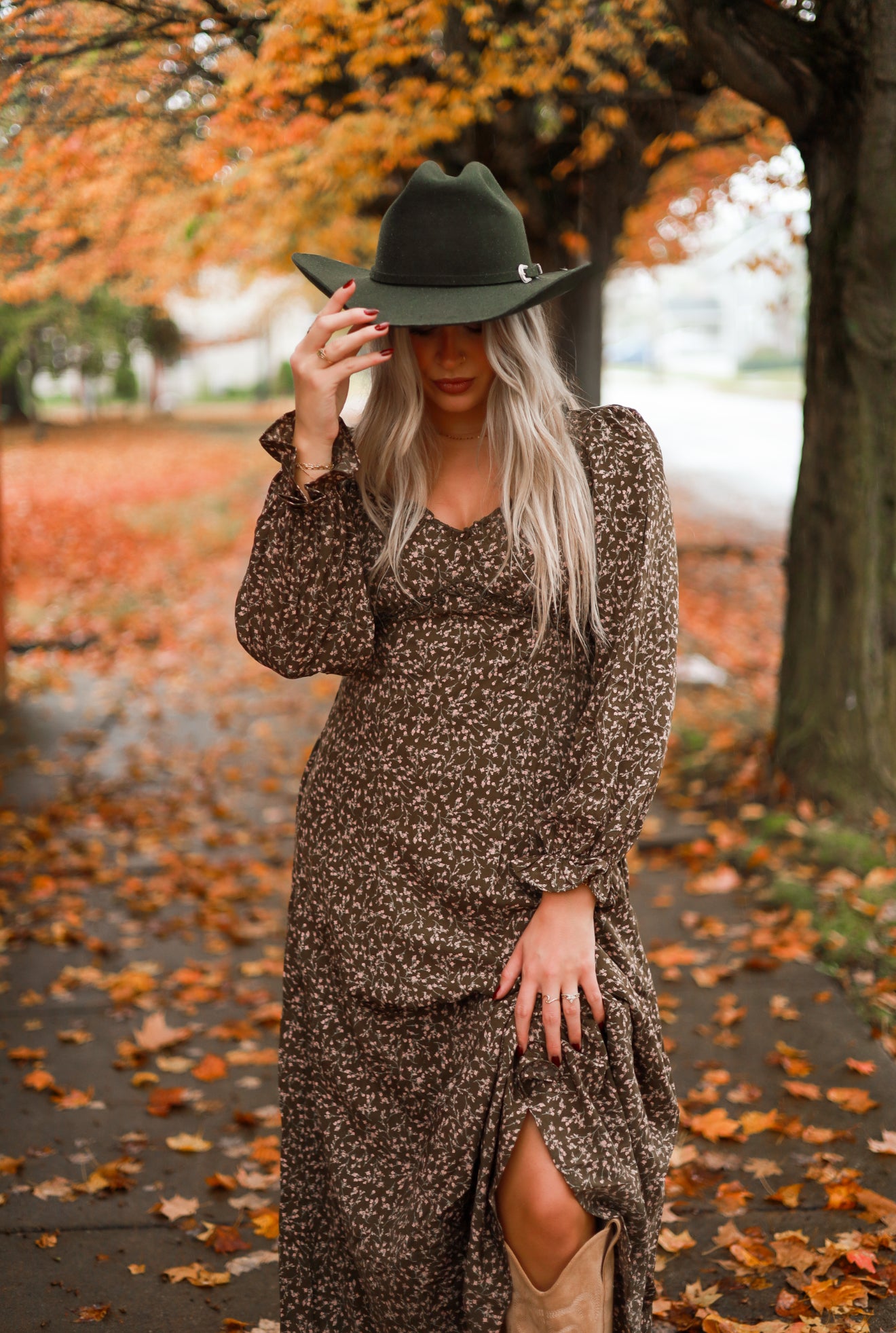 Rustic Meadow Floral Maxi Dress - Olive