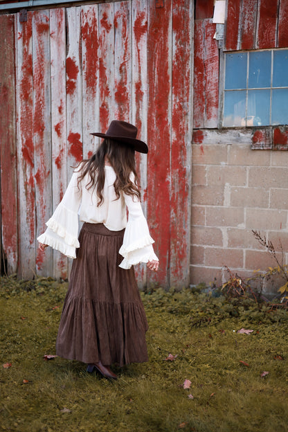 Rustic Bloom Suede Skirt- Espresso