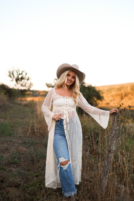 Sheer Lace Layering Midi Dress - Vanilla