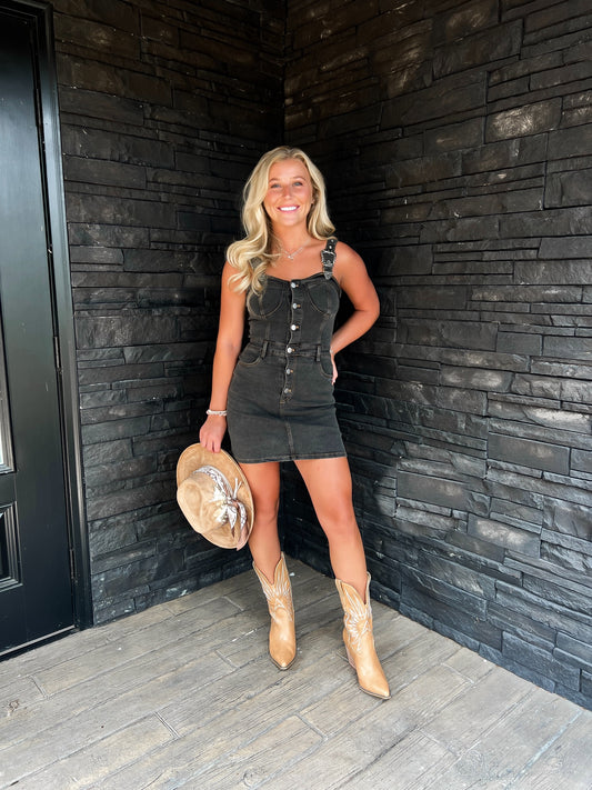 Western Buckle Trim Mini Dress