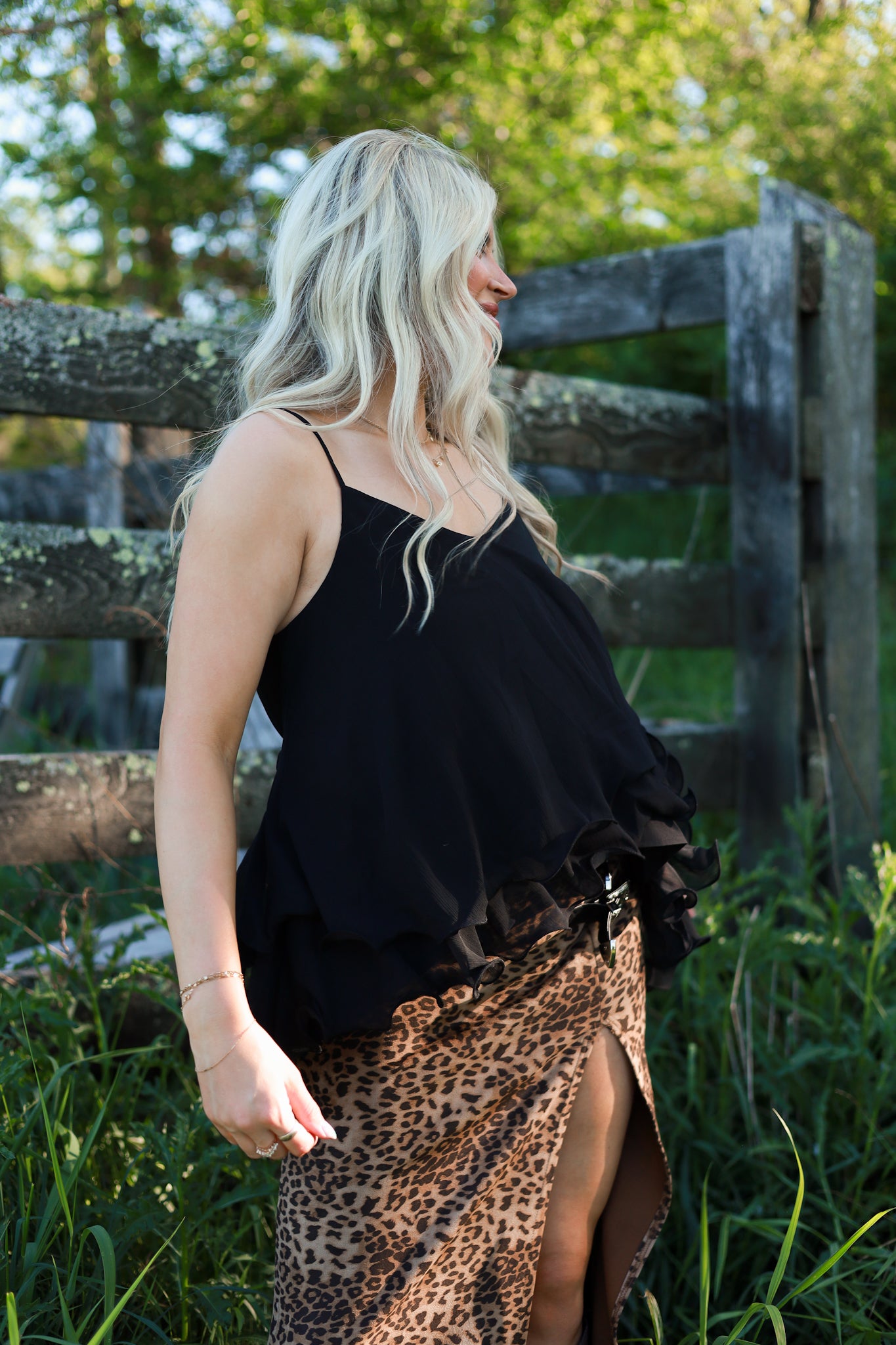 Asymmetrical Ruffle Chiffon Top - Black