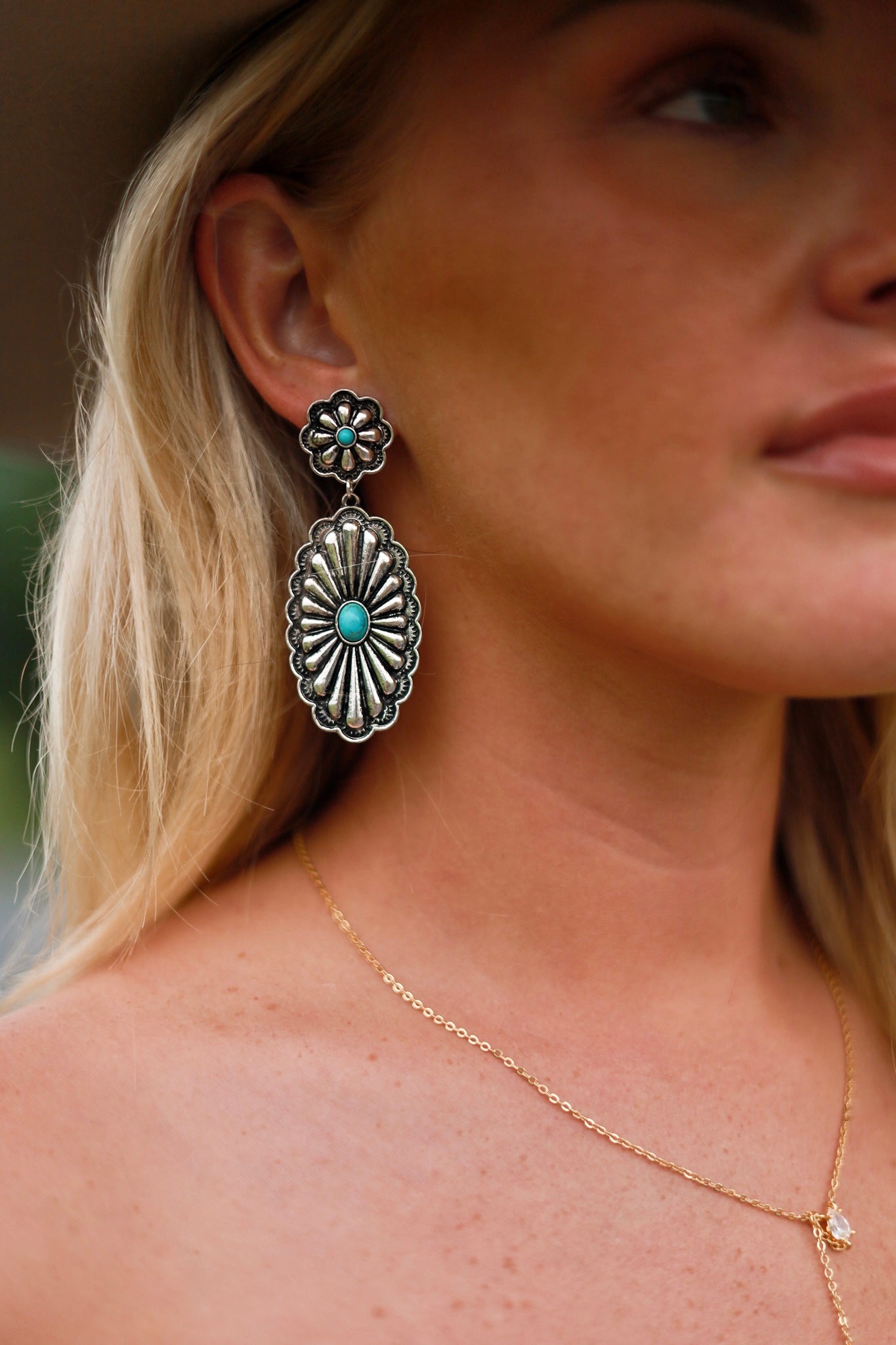 Double Concho Earrings - Turquoise