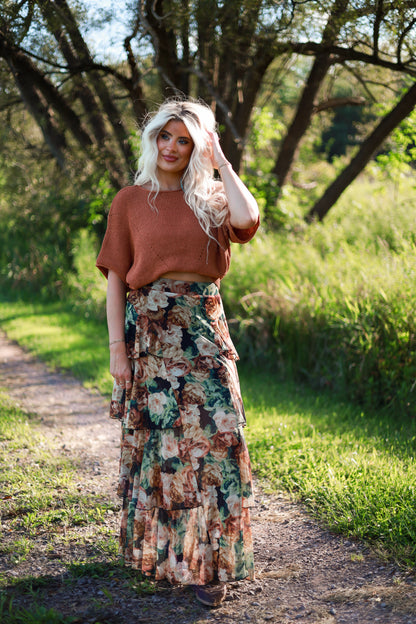 Autumn Floral Mesh Ruffle Skirt