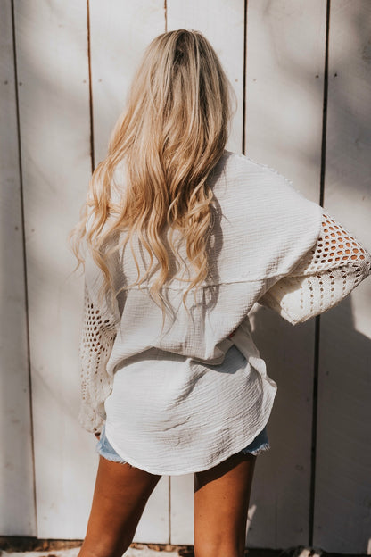 Coastal Crochet Longsleeve Top - Natural