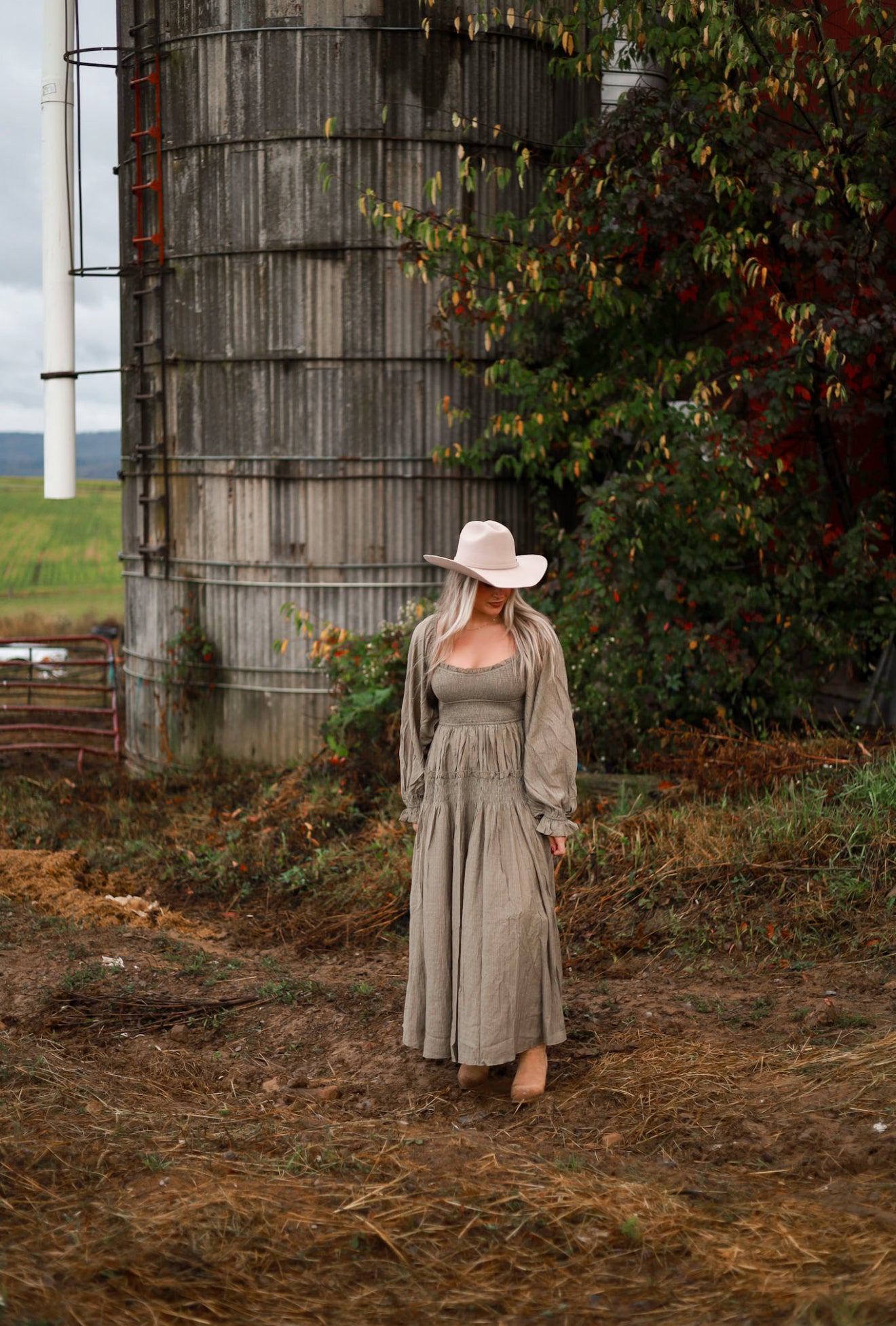 Olive Grove Peasant Maxi Dress