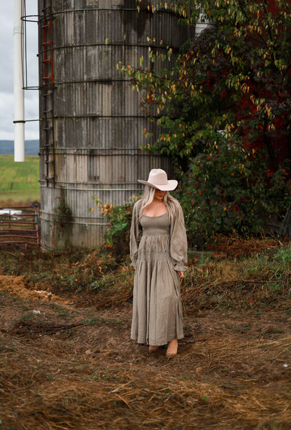 Olive Grove Peasant Maxi Dress