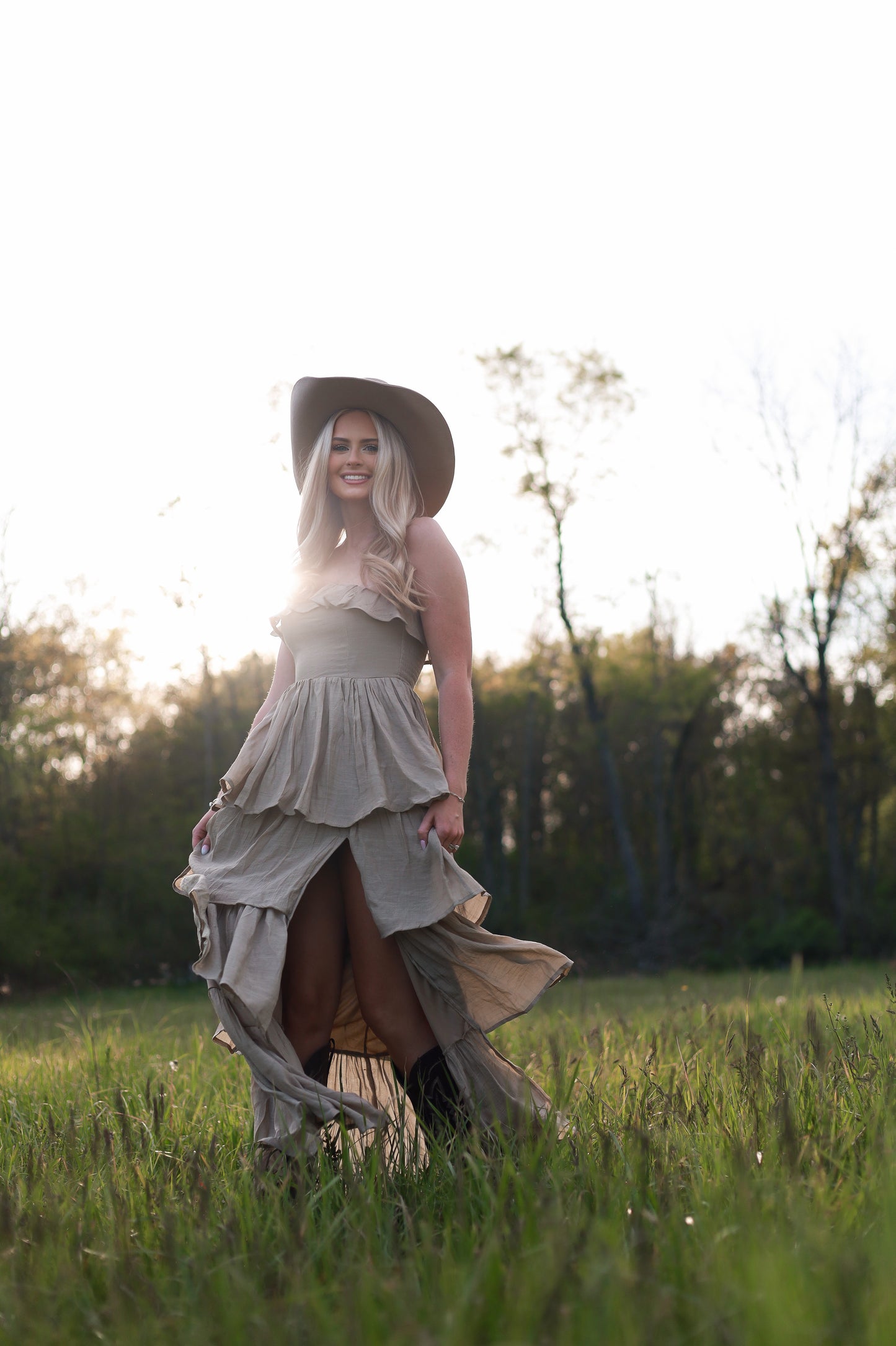 Meadow Muse Ruffle Dress - Beige