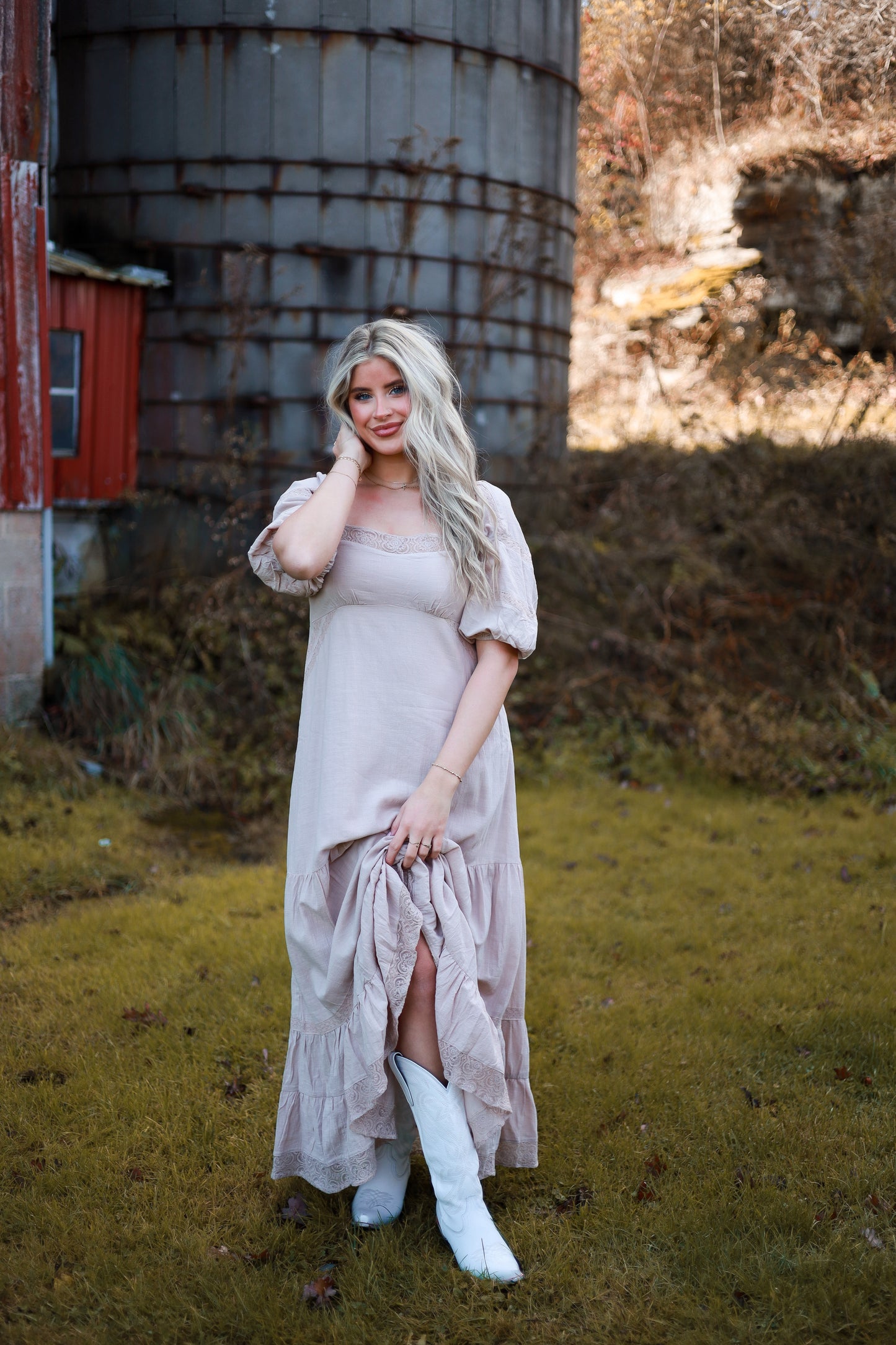 Soft Petal Lace Maxi Dress - Cream