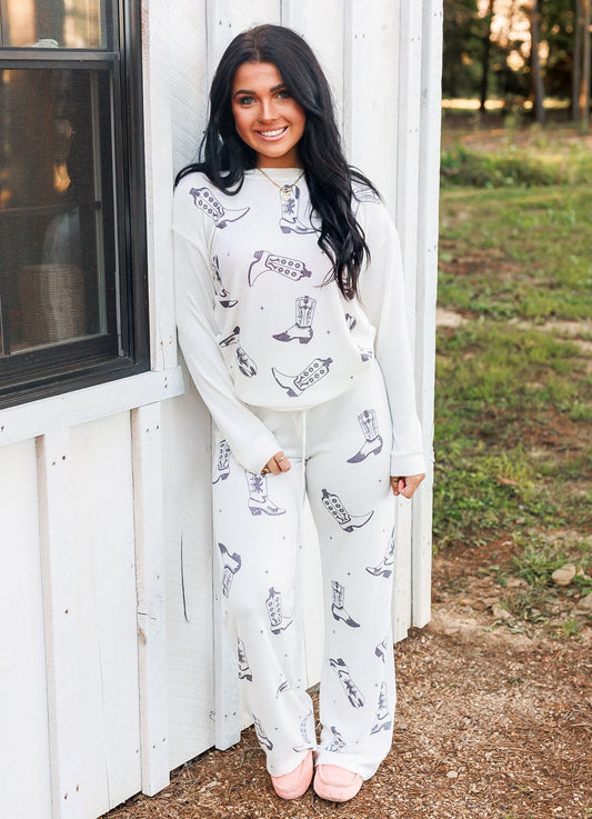 Black & White Cowboy Boot Pajama Set