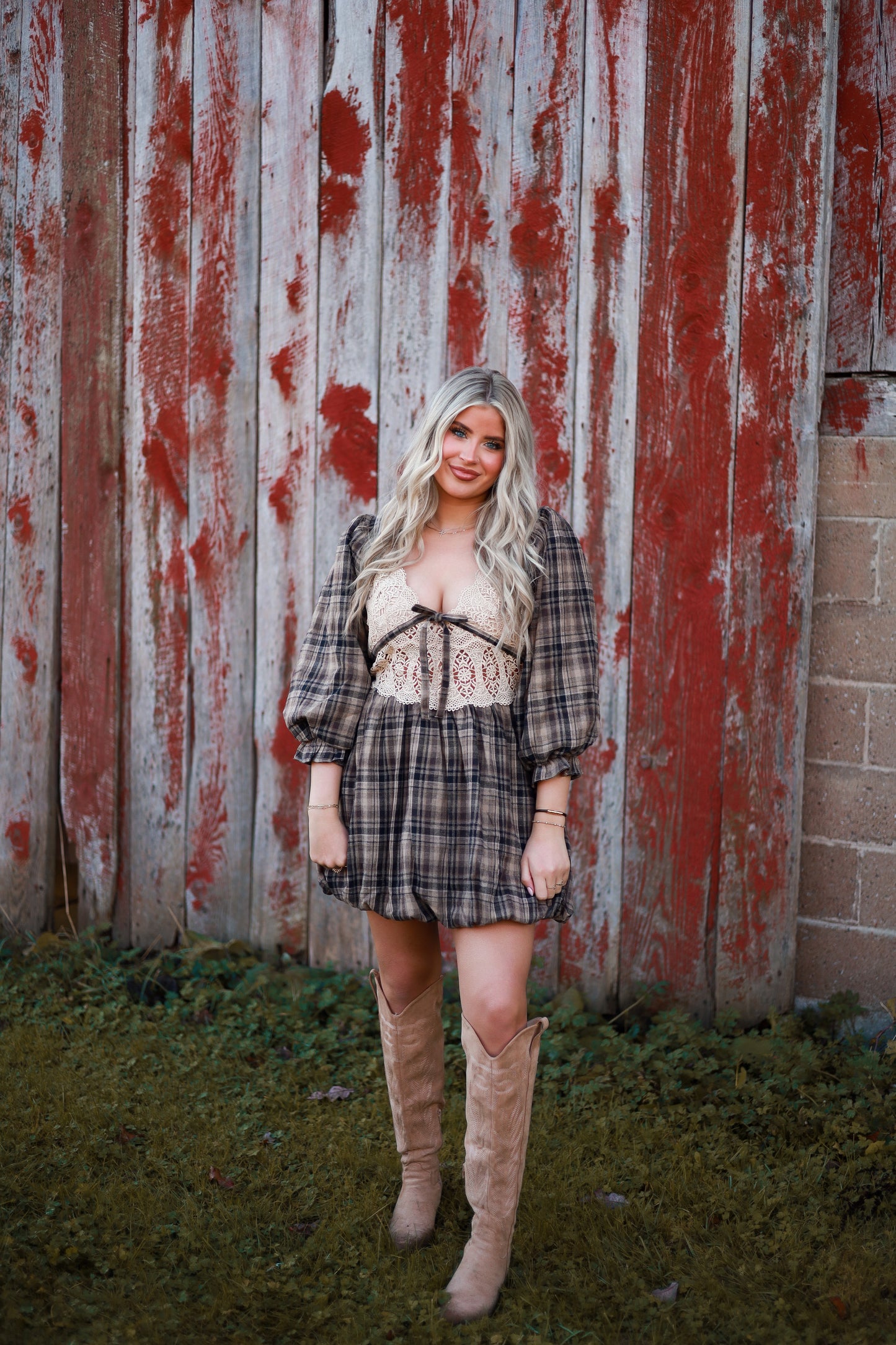 Lacewood Plaid Mini Dress - Baked Plum