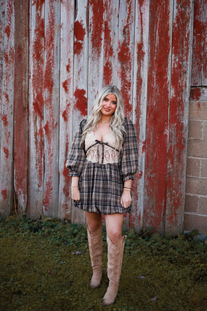 Lacewood Plaid Mini Dress - Baked Plum