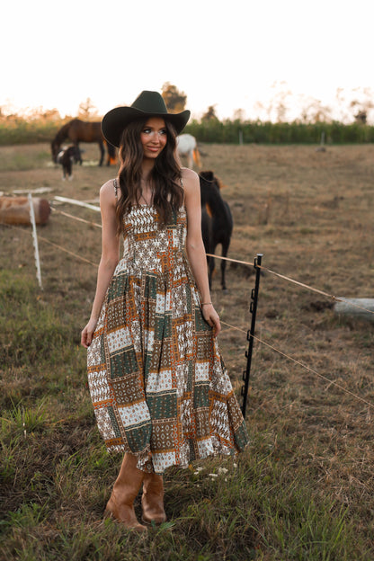 Marigold Drop-Waist Patchwork Dress