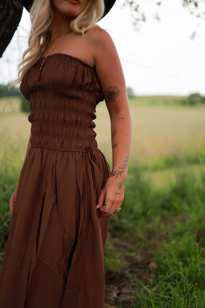 Brown Sugar Strapless Midi Dress