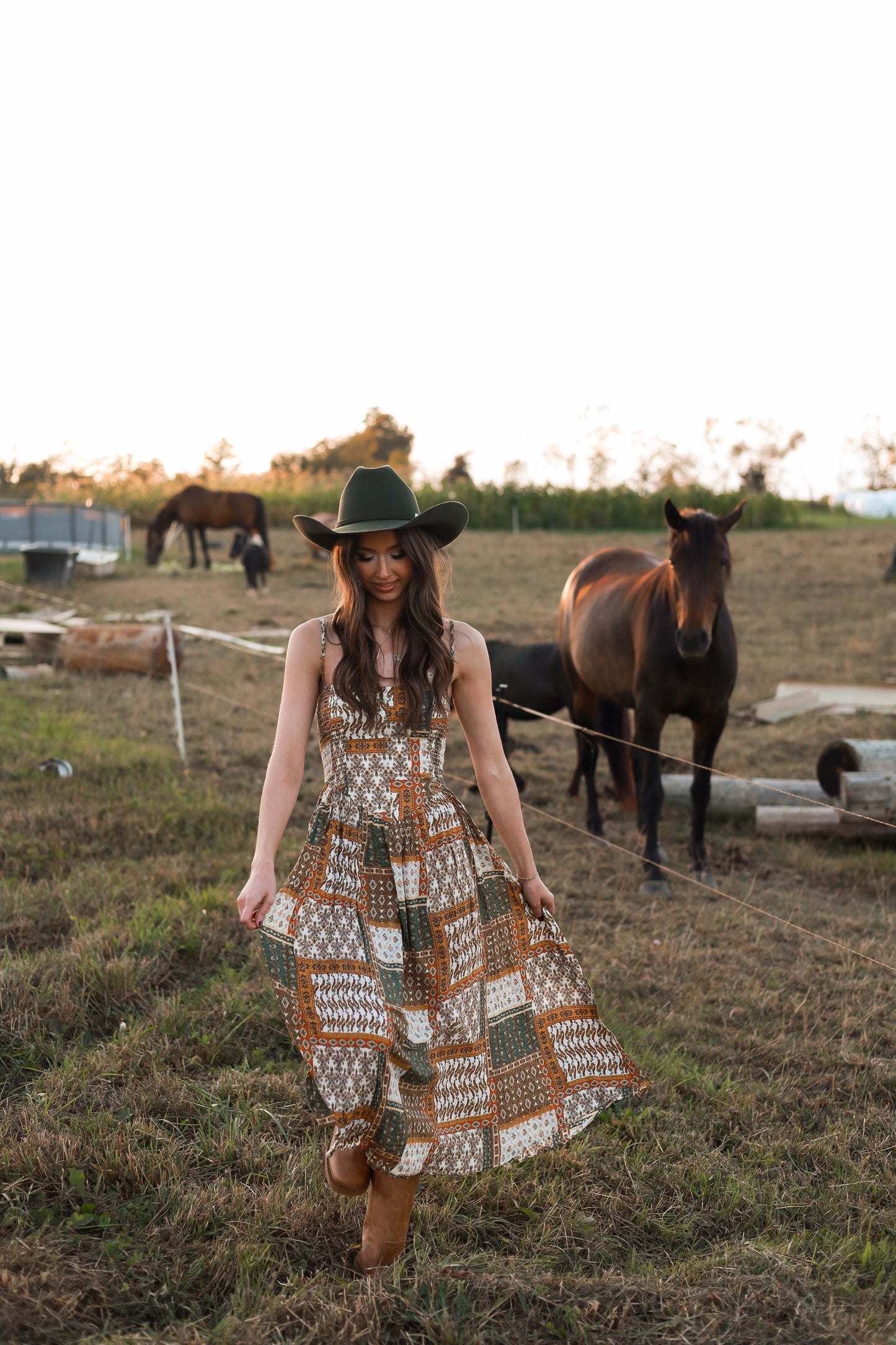 Tawny Patchwork Midi Dress