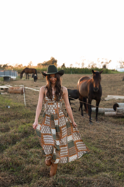 Tawny Patchwork Midi Dress