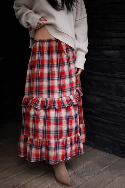 Cranberry Lane Ruffle Midi Skirt