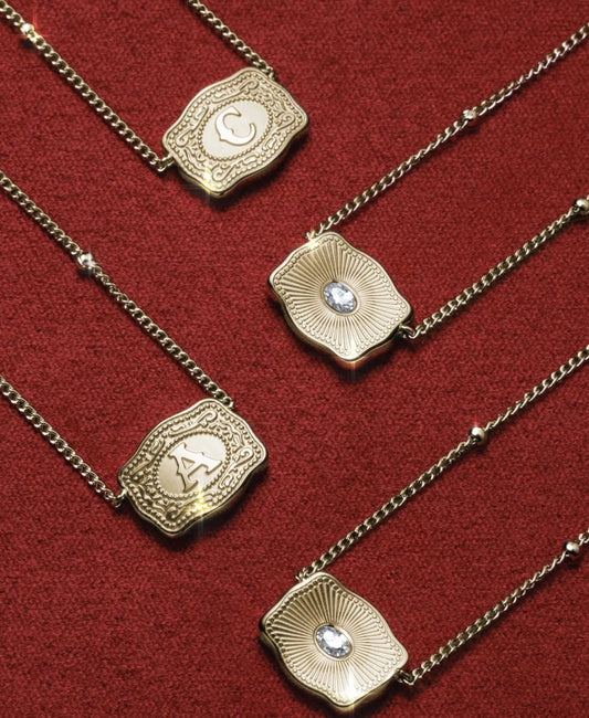 Ultra Mini Belt Buckle Necklace (Gold Initial)