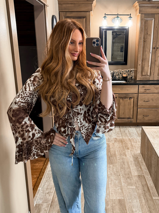 Leopard Lace Up Blouse