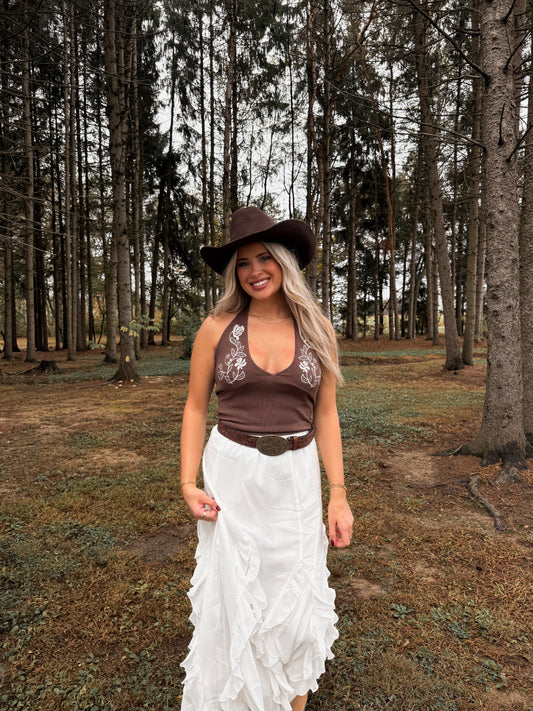 Wisteria Halter Top - Brown