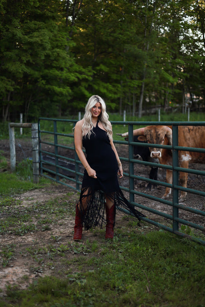 Adele Fringe Halter Dress