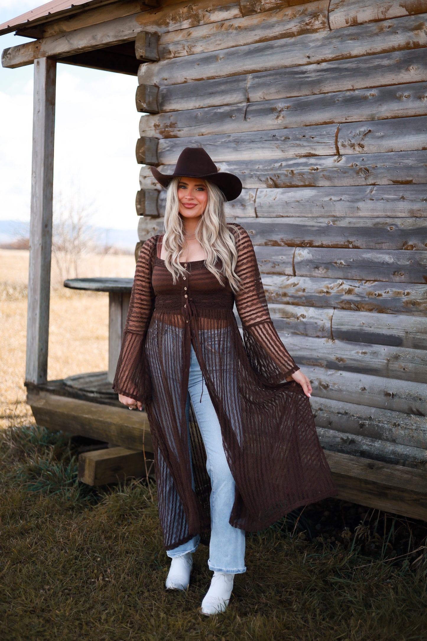 Sheer Lace Layering Midi Dress - Brown Sugar