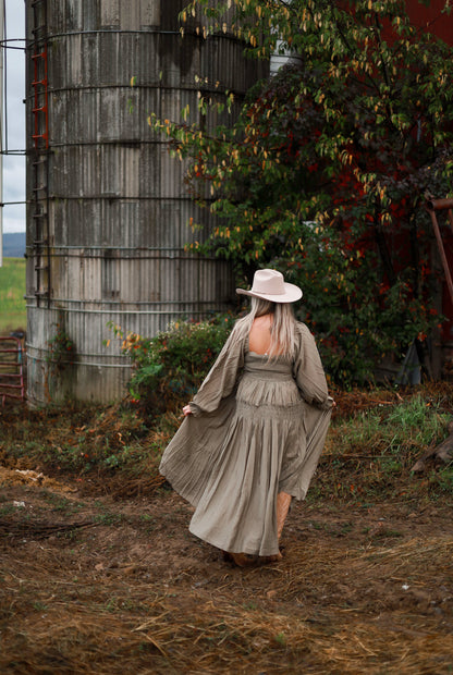 Olive Grove Peasant Maxi Dress