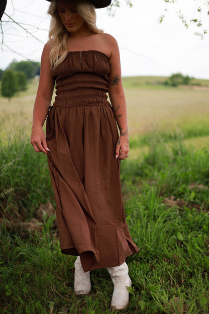 Brown Sugar Strapless Midi Dress