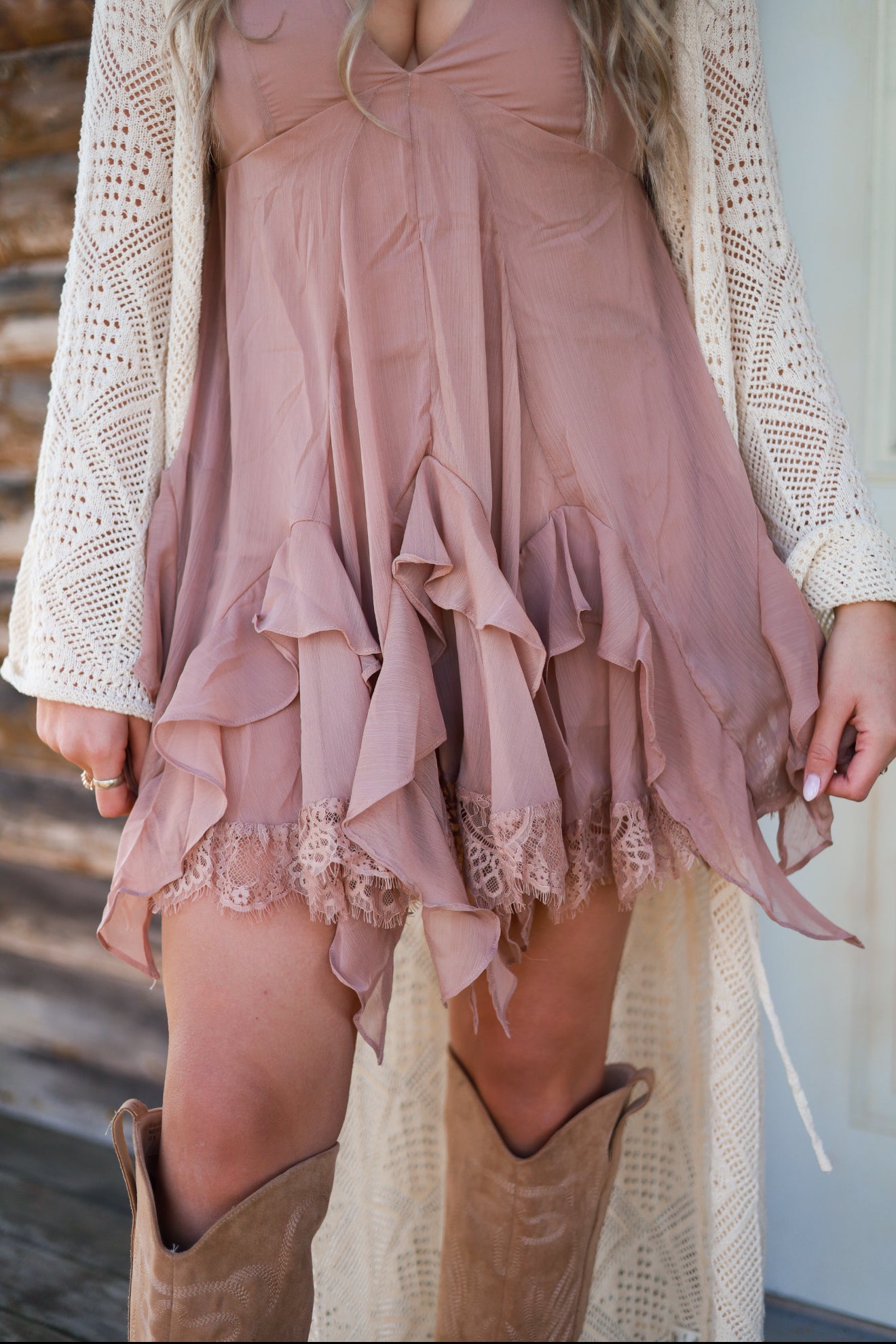 Lace Layering Romper - Cappuccino