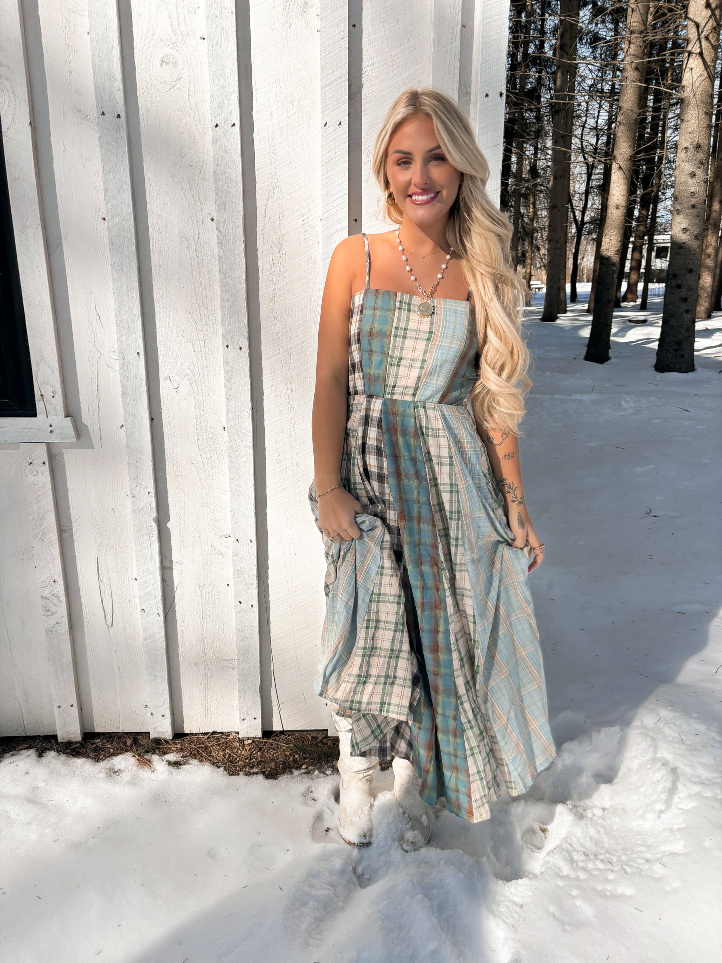 Sagebrush Plaid Maxi Dress