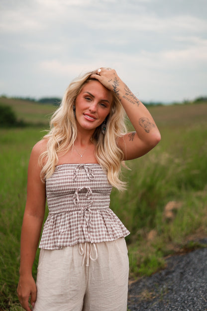 Strapless Plaid Tie Top
