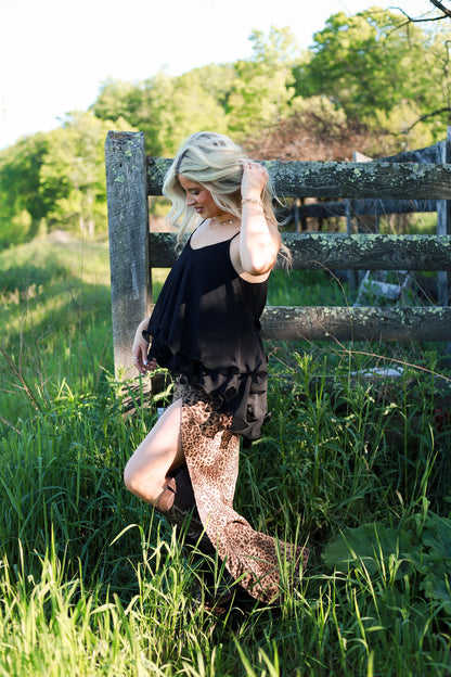 Asymmetrical Ruffle Chiffon Top - Black