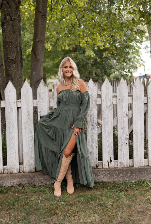 French Bohemian Maxi Dress - Pine PREORDER