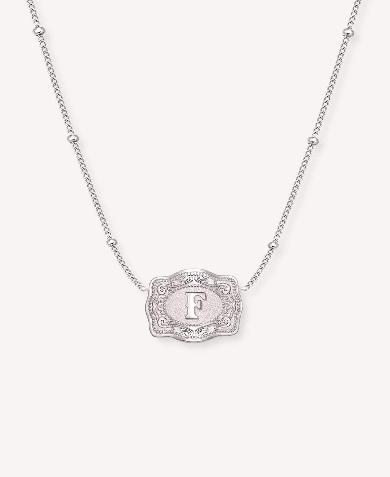 Ultra Mini Belt Buckle Necklace (Silver Initial)