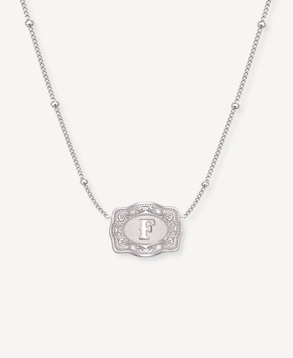 Ultra Mini Belt Buckle Necklace (Silver Initial)