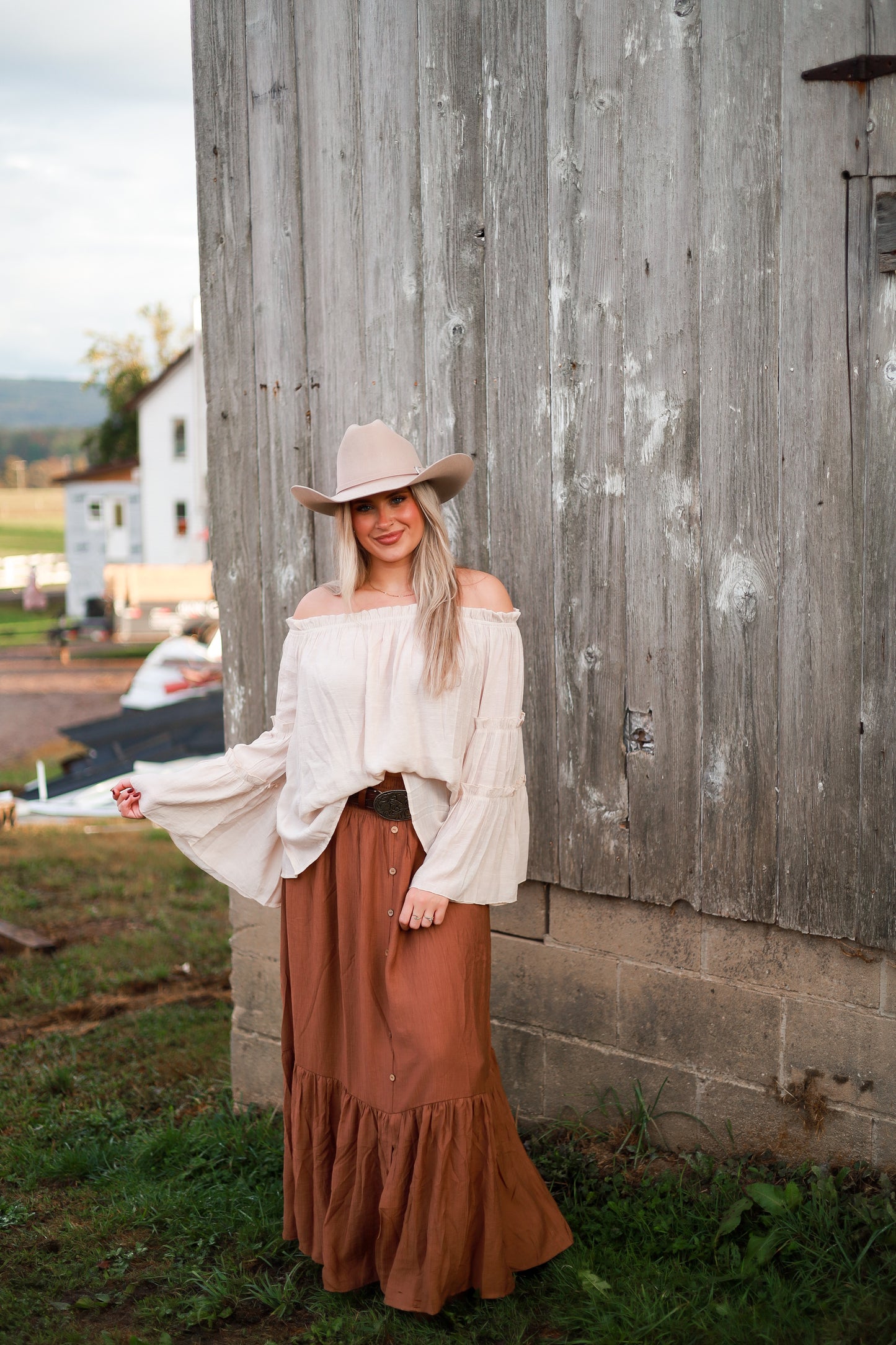 Linen Bell Sleeve Top - Cream