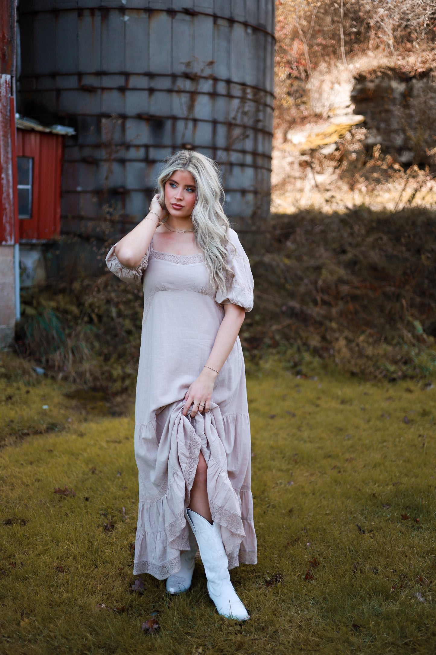 Soft Petal Lace Maxi Dress - Cream