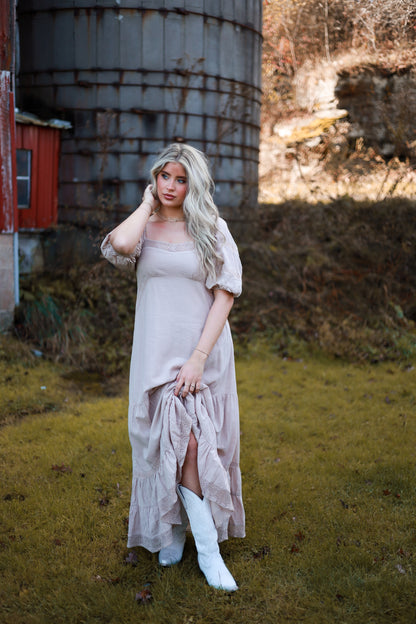 Soft Petal Lace Maxi Dress - Cream