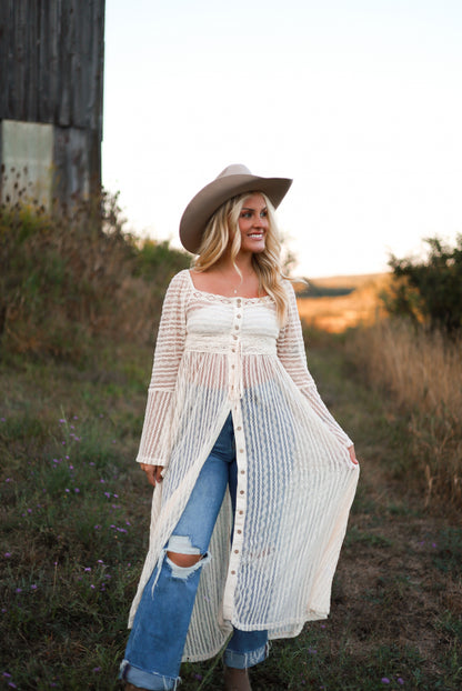 Sheer Lace Layering Midi Dress - Vanilla